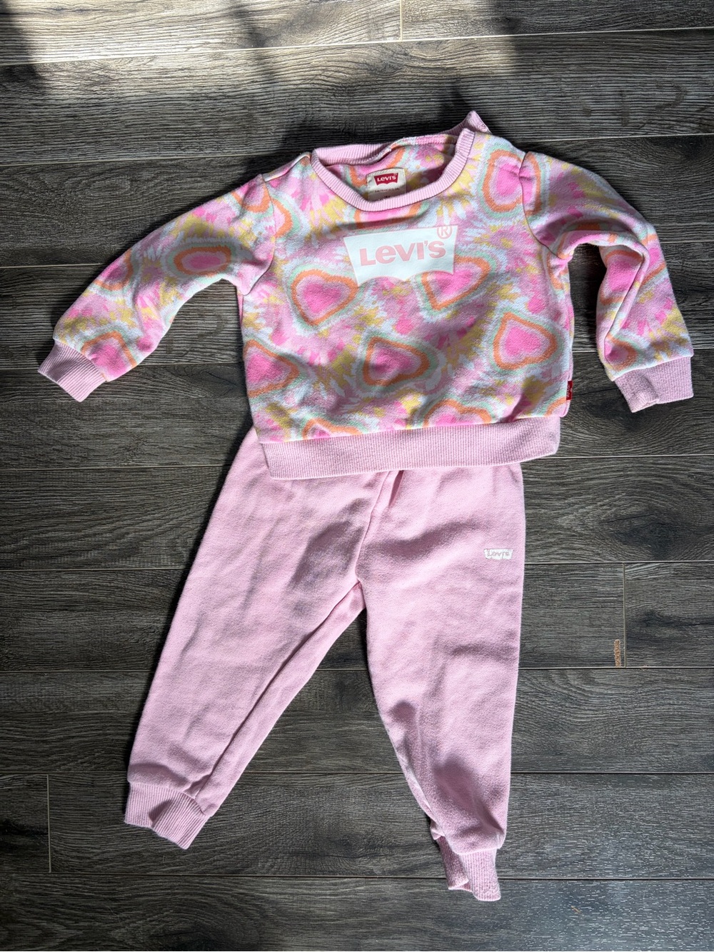 Levi's Pink Heart Print Sweatshirt and Joggers Set